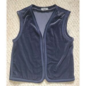 Vintage '70s Act III Navy Boho Velvet‎ Vest with Braided Trim Pockets Retro S/M